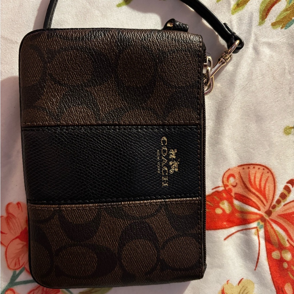 Coach Signature Brown and Black Wristlet